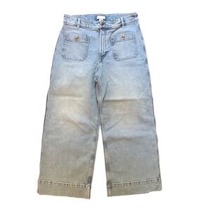 H&M Wide Leg Jeans Womens Light Blue High Rise Patch Pocket SIZE 12